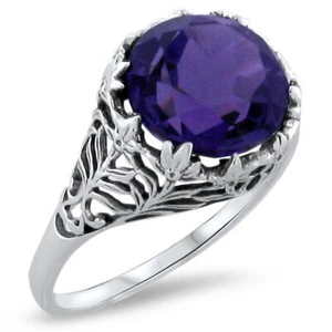 CLASSIC ART DECO STYLE RING 925 STERLING SILVER 4.5 Ct LAB-CREATED AMETHYST #352 - Picture 1 of 3