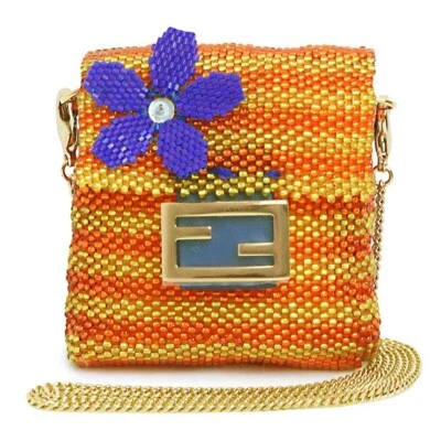 Fendi Pico Baguette Cuentas Auriculares Estuche Mujer Mini Bolso Naranja Amarillo Oro Foto 1 de 4