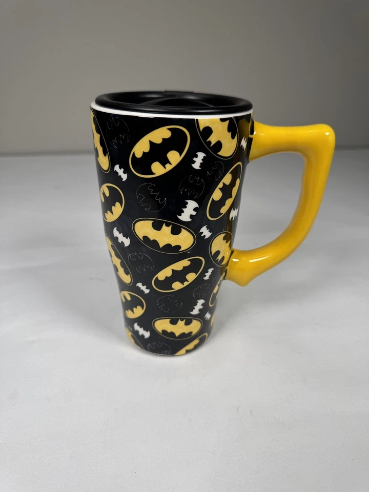 Batman Coffee Travel Mug Logo All Over Travel Mug Black DC Official - Image 1 of 4