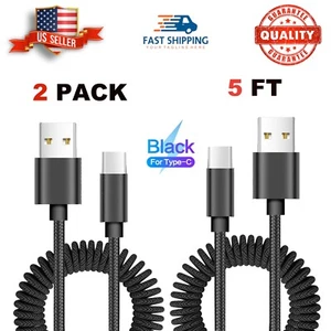 2-Pack USB-C Fast Charge Data Cord For Samsung/LG/Auto Car Spring Coile Cable - Photo 1 sur 12