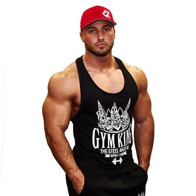 Canotta uomo Gym King stringa nera bodybuilding canotta ascellare S-XXL - Immagine 1 di 3