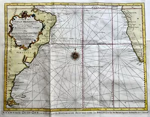 1756 J.N. Bellin; Schley, Large map of South Atlantic Ocean, hand coloured - Picture 1 of 6