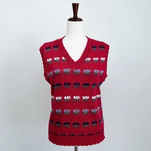 Vintage Red Floral Knit V-Neck Sweater Vest - Picture 1 of 6