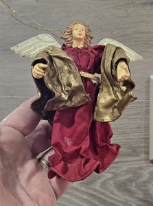 Vintage Pappmaché Engel Weihnachtsschmuck 5" rot gold - Bild 1 von 4