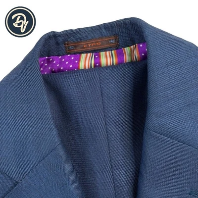Traje de lana hecho a mano azul pizarra maciza 42 L ETRO Milano Italia a medida Foto 1 de 4