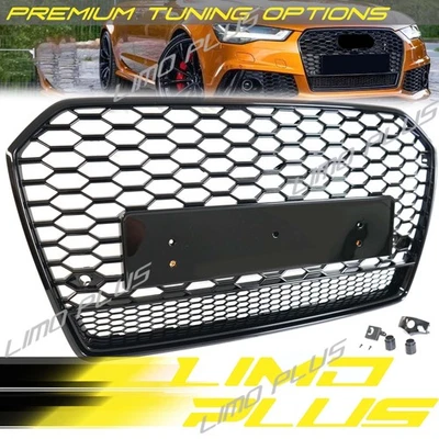 RS6 Style Front Honeycomb Grille For Audi A6 S6 C7 2016–2018 Badgeless Black - Imagem 1 de 4