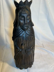 Hand Carved Wood Wine Bottle Holder King Or Knight With Sword - Picture 1 of 11