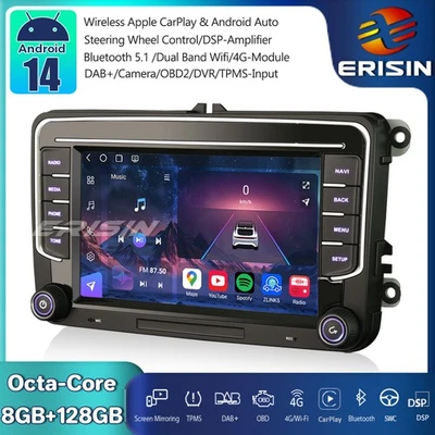 128GB Android 14 Autoradio GPS per VW Polo Golf 5/6 Passat Tiguan T5 Seat Skoda - Imagen 1 de 4