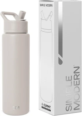 Botella de agua moderna simple con tapa de pajita | Aislada al vacío - Almendra abedul  Foto 1 de 4