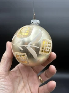 Vintage großer West Germany mundgeblasener Glas Weihnachtsschmuck handbemalt Fenster - Bild 1 von 7