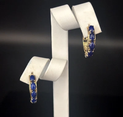 Beautiful 14K Solid Yellow Gold & Lapis Lazuli Hoop Earrings  3.3 grams - Image 1 of 4