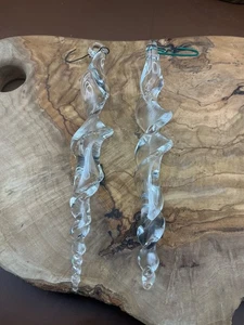Juego De Colección De 2 Adornos De Navidad Arte Vidrio Transparente Espiral Hielo - Imagen 1 de 3