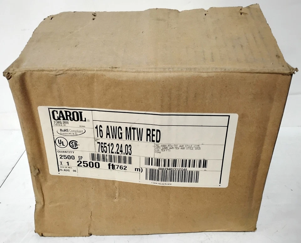 Carol 76512.24.03 16 AWG MTW 90C RED 2500 FT SPOOL - Image 1 of 4
