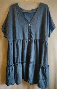 Vestido Shein Curve Azul 2XL Midi Botón Delantero Manga Corta  - Imagen 1 de 6