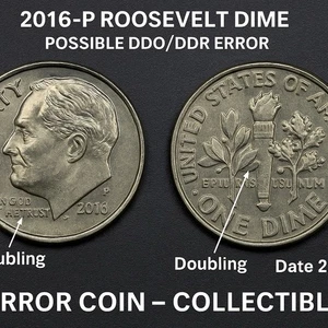 2016-P Roosevelt Dime Error – Strong Doubled Die Obverse & Reverse Doubling - Picture 1 of 8