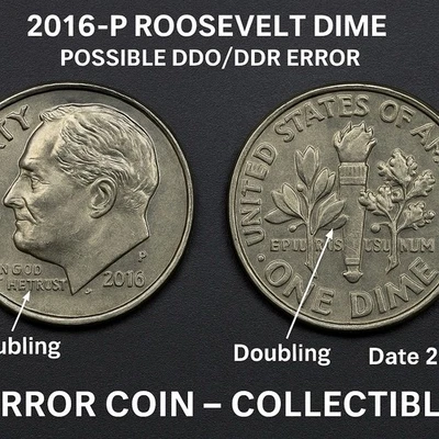 2016-P Roosevelt Dime Error – Strong Doubled Die Obverse & Reverse Doubling - Image 1 of 4