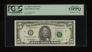 DBR 1995 $5 Atlanta Fr. 1985-F PCGS 53 PPQ Serial F94383129D - Picture 1 of 2