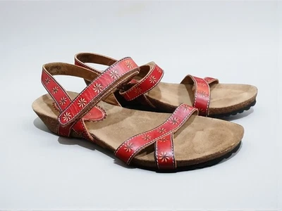 Spring Step Red Leather Strap Low Cork Wedge Sandals Womans 39 8.5 - Image 1 of 4