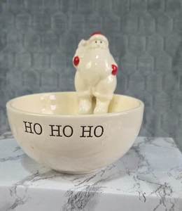 Mud Pie Keramik Dandy Schale, 3D Santa sitzt auf Rand, "Ho Ho" auf Vorderseite EUC - Bild 1 von 6