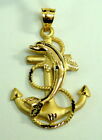 Brand New Solid 14K Yellow Gold Dolphin Mariners  Anchor Pendant