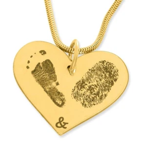 Baby Fußabdrücke Halskette Geschenk mit Fuß Abdruck Kette mit 2 Abdrücken gold - Bild 1 von 4