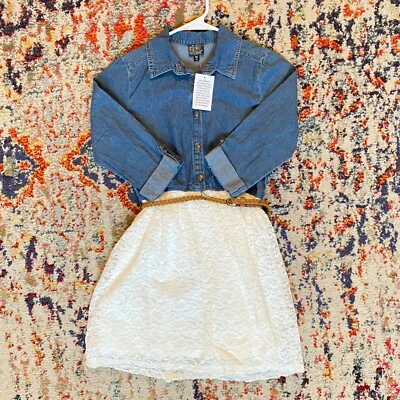 NWT Pink & Violet SIZE 12 Girls Denim Chambray Bodice Tulle Tutu Dress w/ Belt - Image 1 of 4