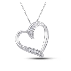 10k White Gold Womens Round Diamond Heart Outline Pendant .03 Cttw - Picture 1 of 1