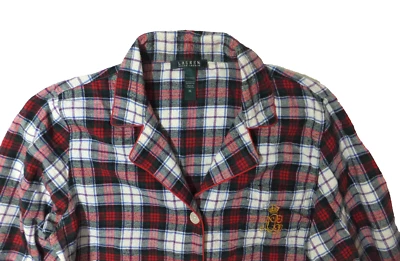 Lauren Ralph Lauren Pajama Set Womens XL Red Green Plaid Monogram 100% Cotton - Image 1 of 4