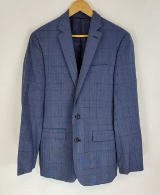 Blazer Ryan Seacrest Distinction masculino loja xadrez azul mistura de lã dois botões 38L - Imagem 1 de 4