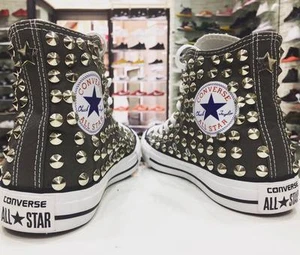 Converse All star personalizzate Charcol con borchie grigie Clean no logo STELLA - Imagen 1 de 4