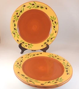 Pfaltzgraff Everyday Olive Grove 11" Dinner Plates (Set of 3) Orange & Brown - Picture 1 of 4