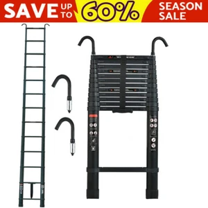 Folding Aluminum Telescoping Collapsible Roof Climb Ladder 10.5FT-20.3FT w/ Hook - Picture 1 of 29
