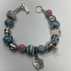 Willabee and Ward Silver Tone APRIL Easter Charm Bracelet 8" - Picture 1 of 4
