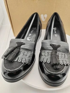 Women's shoes patent black tassel trim loafers by V by Very - Wide Fit UK3 EU36 - Picture 1 of 4
