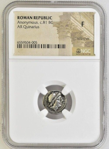 Roman Republic Ar Quinarius c. 81 Bc Anonymous Ngc F Vibrant and Bright Coin