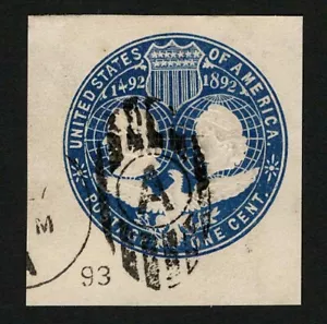US 1893 #U348 Blue 1c Columbus & Liberty Cut Square Used - Picture 1 of 2