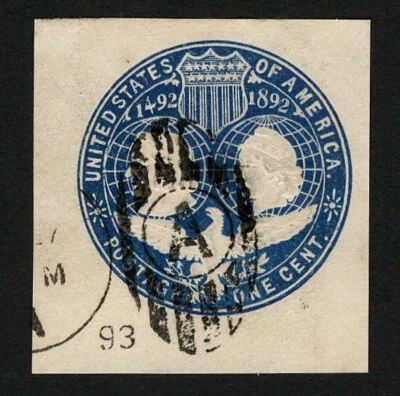 US 1893 #U348 Blue 1c Columbus & Liberty Cut Square Used - Image 1 of 2