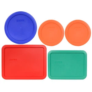 Pyrex (2) 7200 Orange (1) 7201 Blue (1) 7210 Green (1) 7211 Red 5 Lid Set - Picture 1 of 5