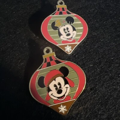 Disney WDW Mickey Minnie Christmas Holiday Ornament Surprise LE 1000 2 Pin Set - Image 1 of 4