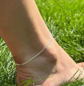 2MM Solid 925 Sterling Silver Italian DIAMOND CUT Flat Mariner Anklet 9" or 10" - Picture 1 of 6