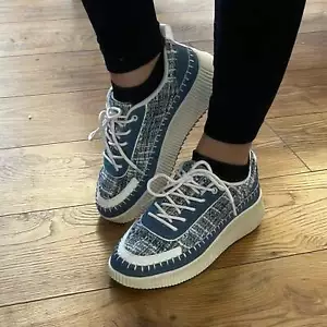 Forever Link Damen Schnürschuhe Plateau Strick Mode Sneaker Zeitlos-12 - Bild 1 von 41