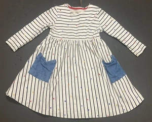 Girl's Joules Striped Dress w/Polka Dots and Denim Pockets Size 5 EUC - Picture 1 of 3