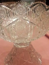 Crystal Punch Bowl Vintage Stunning Saw-Tooth edging, removable pedestal