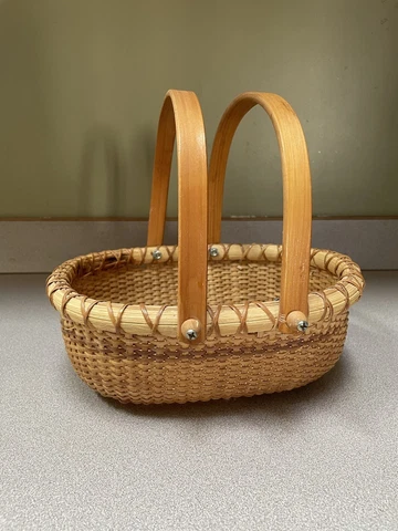 Nantucket Style Oval Gathering Basket Double Swing Handle 9 1/2” Easter Cover