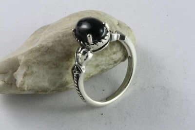 Design Nero Zirconia Pietra Anello da Donna Vero 925 Argento IN / 642 - Immagine 1 di 4