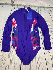 Child Swimwear Swimsuit Rashguard Girl XXL Blue Long Sleeve Floral - Picture 1 of 2