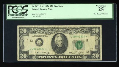 DBR 1974 $20 FRN STAR San Francisco Fr. 2071-L* PCGS 25 Serial L09443627* - Image 1 of 2
