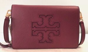 Tory Burch Harper Flap Crossbody Bag/Clutch Leather Merlot Burgundy New+Gift Box