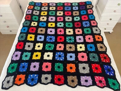 Handmade Colourful Acrylic Granny Squares Large Crochet Blanket 170 cm x 135 cm - Image 1 of 4