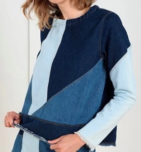 George J Love - Blusa para mujer - Talla: M Top de mezclilla con retazos cierre de cremallera - Imagen 1 de 8